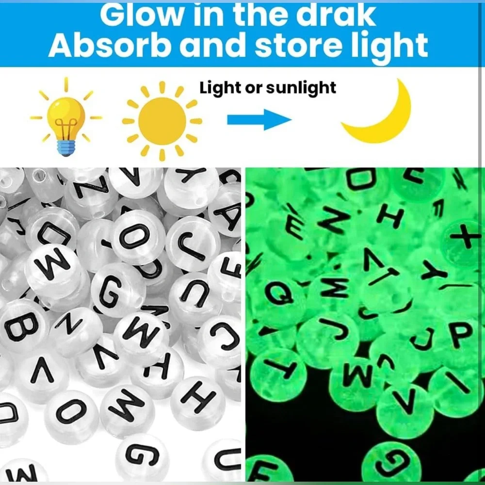 NWT 1400pcs Glow in Dark Letter Beads Alphabet & Heart Beads‎ DIY Jewelry